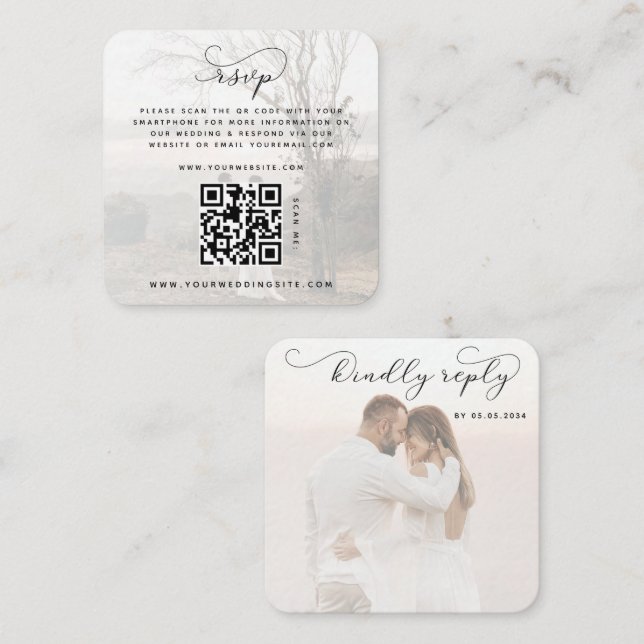 2 Website zum QR-Code für verblichene Fotos - RSVP Begleitkarte (Vorne/Hinten)