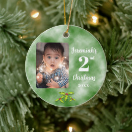 2. Weihnachten eines Fotos Rund Green Keramik Ornament