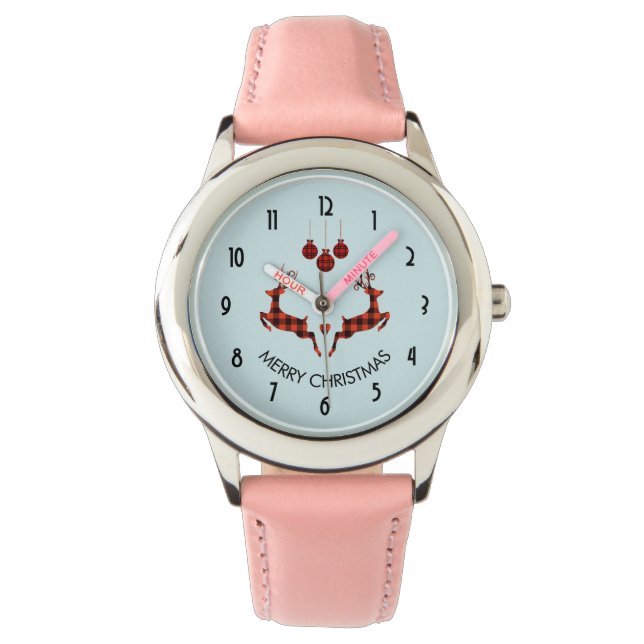 2 Weihnachten Hirsch Springen Rustikaler Stil Armbanduhr (Vorderseite)