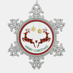 2 Weihnachten Hirsch Springen Rustikaler Stil Schneeflocken Zinn-Ornament