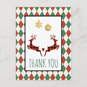 2 Weihnachts-Hirsche springen im rustikalen Stil D Postkarte