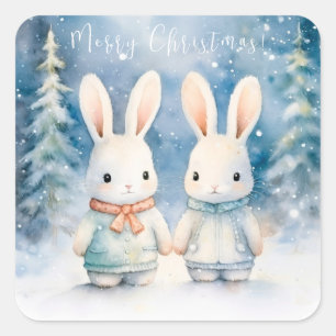 2 Weihnachtsbunnies Quadratischer Aufkleber