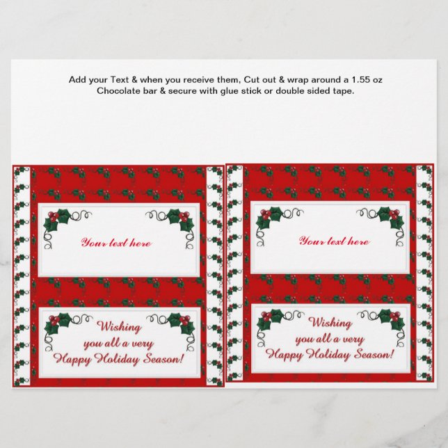 2 Weihnachtsfeiertag Holly Candy Bar Wrappers Flyer (Vorne)