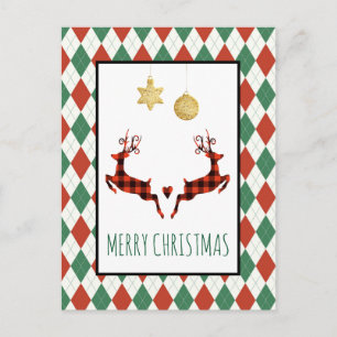 2 Weihnachtsfest Hirsch Jumping Rustikaler Style U Postkarte