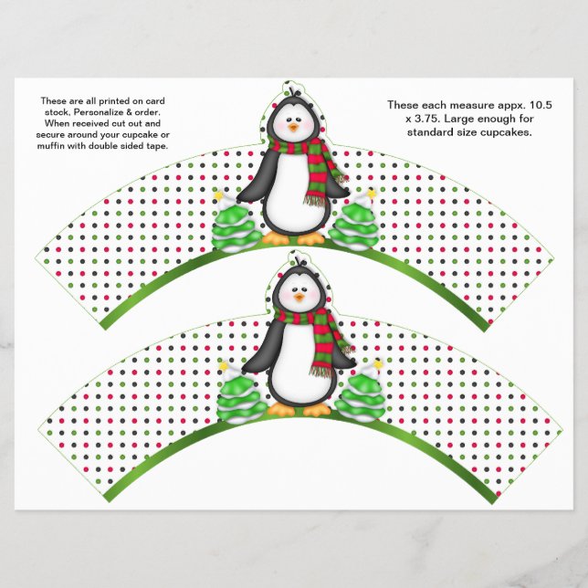 2 Weihnachtspenguin Personalisiert Cupcake Wrapper Flyer (Vorne)