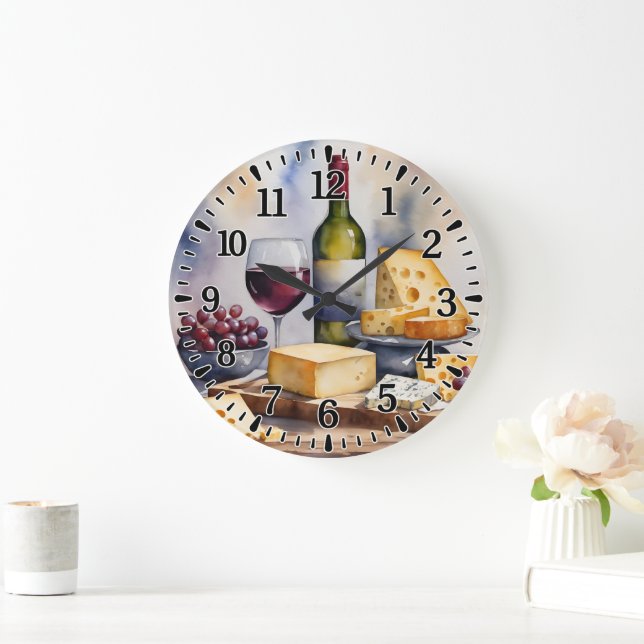 #2 Wein und Käse Große Wanduhr (Zuhause)