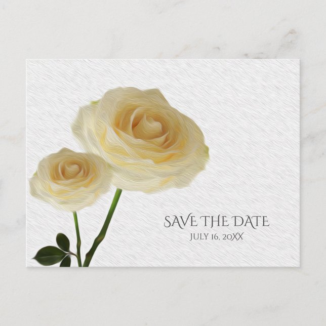 2 Weiß gestrichene Rose Elegant Save the Date Ankündigungspostkarte (Vorderseite)