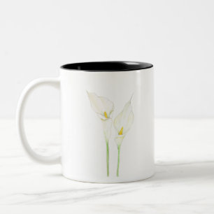 2 weiße Calla-Lilien-Aquarell Zweifarbige Tasse