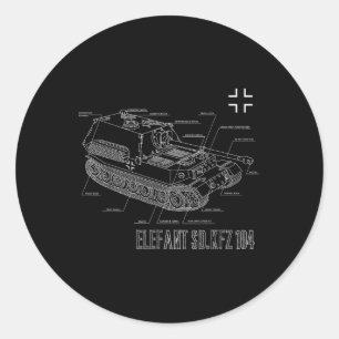 2. Weltkrieg: Deutscher Anti-Tank-Destroyer Elefan Runder Aufkleber