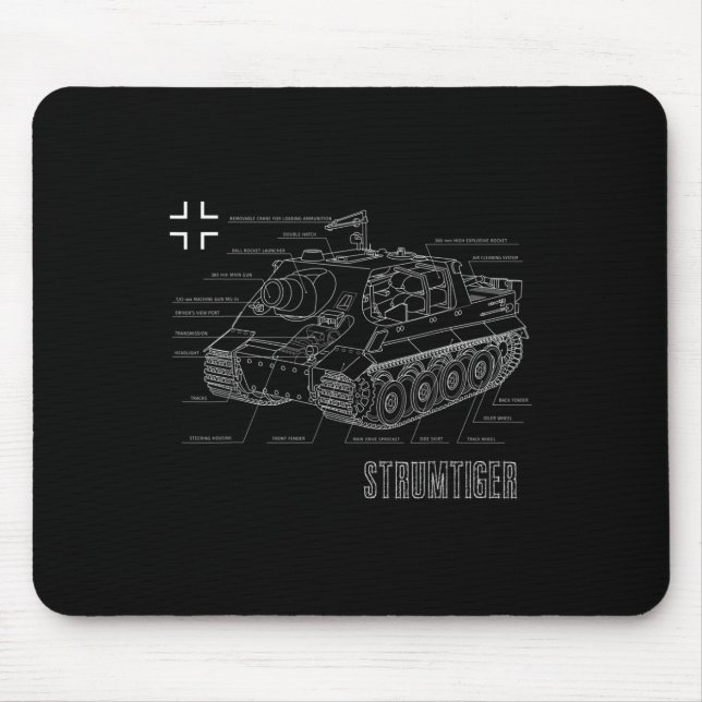 2. Weltkrieg Deutscher Tank Sturmtiger Blueprint Mousepad (Vorne)