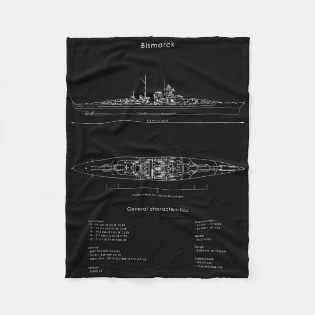 2. Weltkrieg Deutsches Bismarckschiff Modell WW2 S Fleecedecke (Vorderseite)
