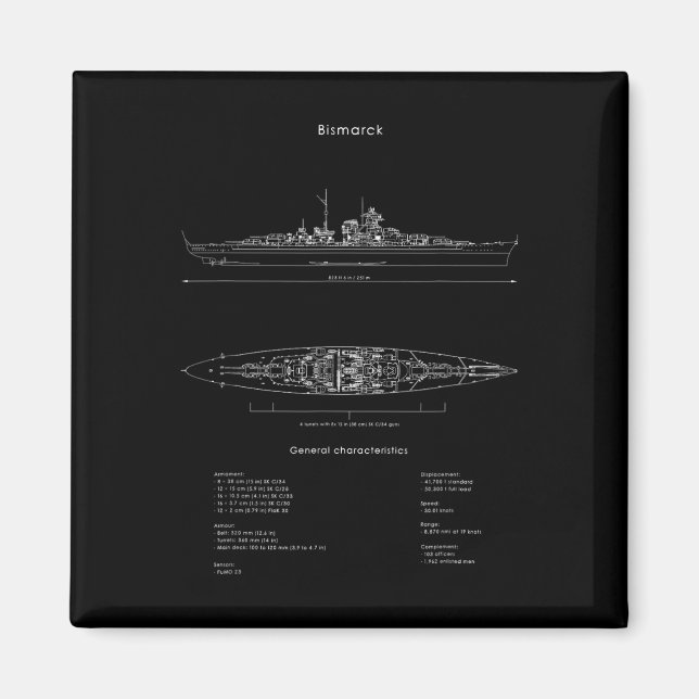 2. Weltkrieg Deutsches Bismarckschiff Modell WW2 S Magnet (Vorne)
