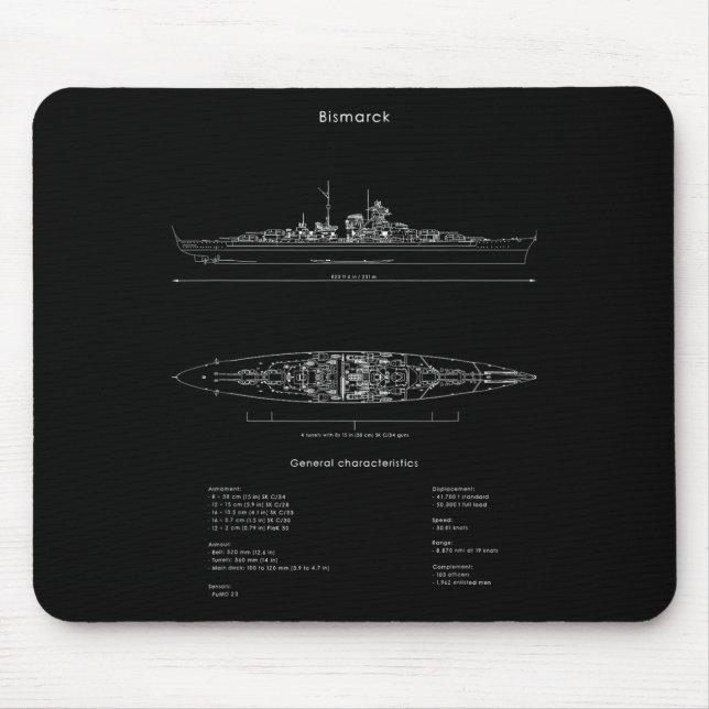 2. Weltkrieg Deutsches Bismarckschiff Modell WW2 S Mousepad (Vorne)
