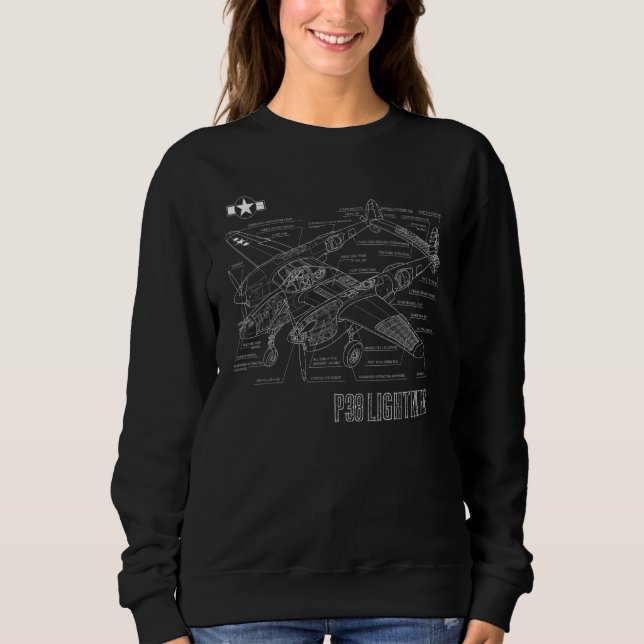 2. Weltkrieg P 38 Lightning-Jagdflugzeug Blaupause Sweatshirt (Vorderseite)