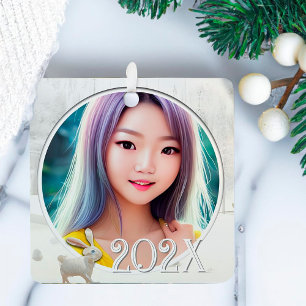 2 Winter-Fotos Waldschneeszene mit Kaninchen Ornament Aus Metall