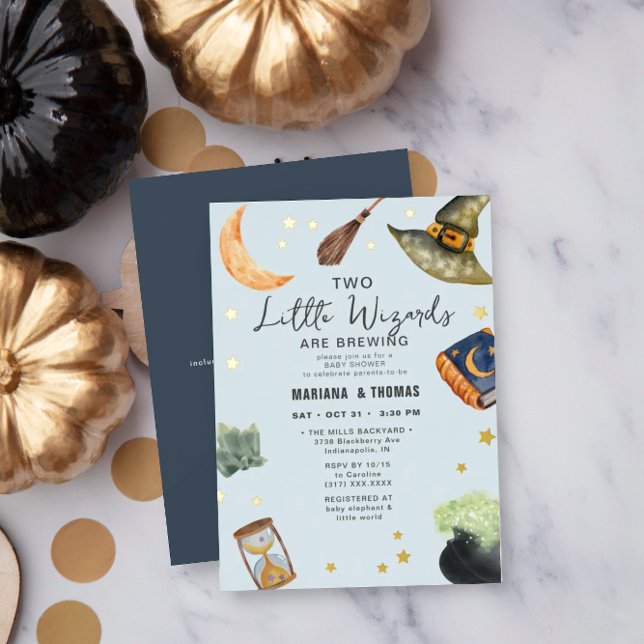 2 Wizards Brewing Twin Boys Halloween Baby Shower Folieneinladung (Von Creator hochgeladen)