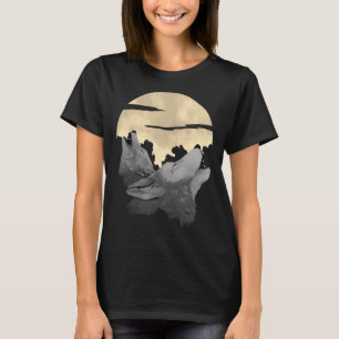 2 Wölfe heulen nachts den Mond T-Shirt