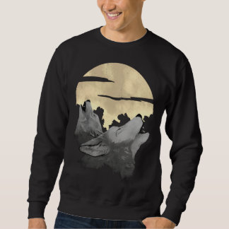 2 wolves howl the moon at night sweatshirt