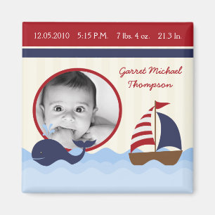 2"x2" Ahoy Nautical Whale BirthAnkündigungsmagnet Magnet