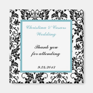2"x2" Ankündigung Magnet Black Damask Baby Blue
