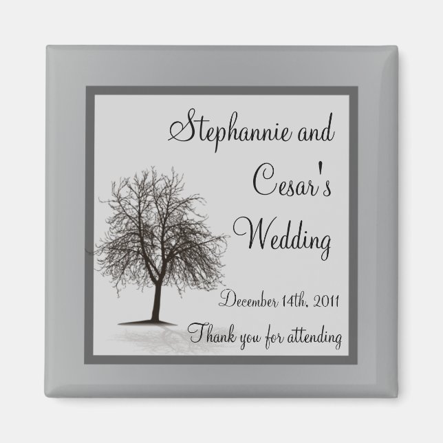 2"x2" Ankündigung Magnet Grau Winter Bäume Schnee (Vorne)