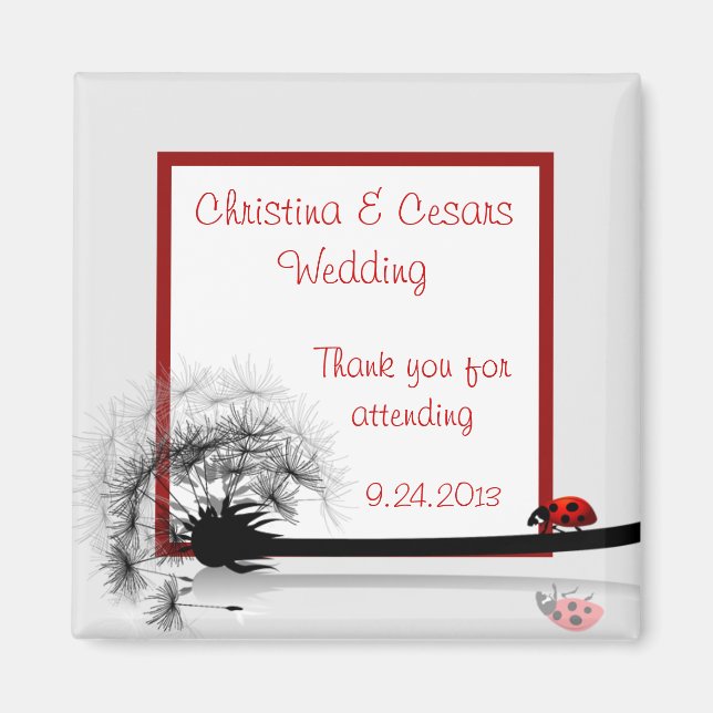 2"x2" Ankündigung Magnet Lady Bug auf Dandelion Re (Vorne)