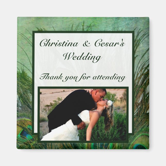 2"x2" Ankündigung Magnet Peacock Grüne Federn (Vorne)