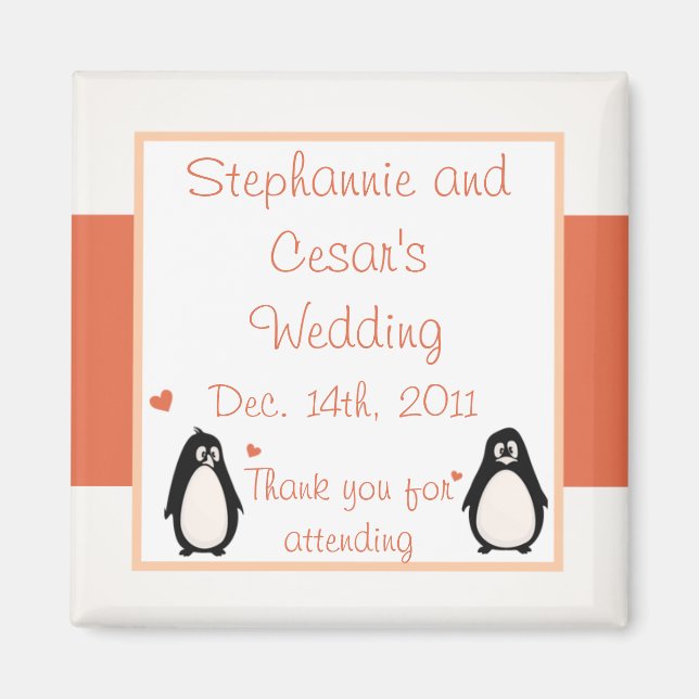 2"x2" Ankündigung Magnet Pinguin Liebe/Herz (Vorne)
