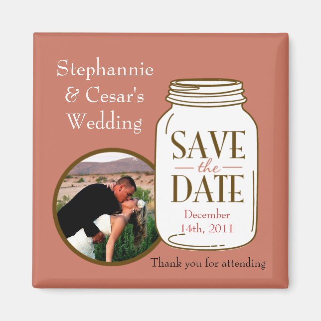2"x2" Ankündigung Magnet Pink/Brown Mason Jars (Vorne)