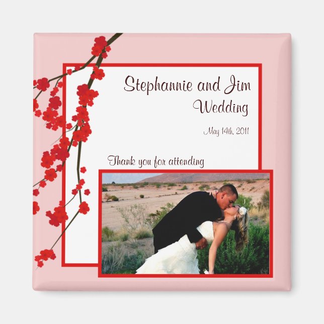 2"x2" Ankündigung Magnet Red Cherry Blossom (Vorne)