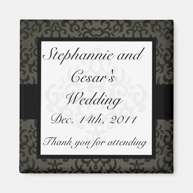 2"x2" Ankündigung Magnet Schwarz und Grau Damask (Vorne)