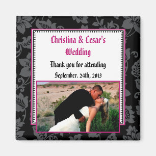 2"x2" Ankündigungsmagnet Schwarz Floral Hot Pink S Magnet