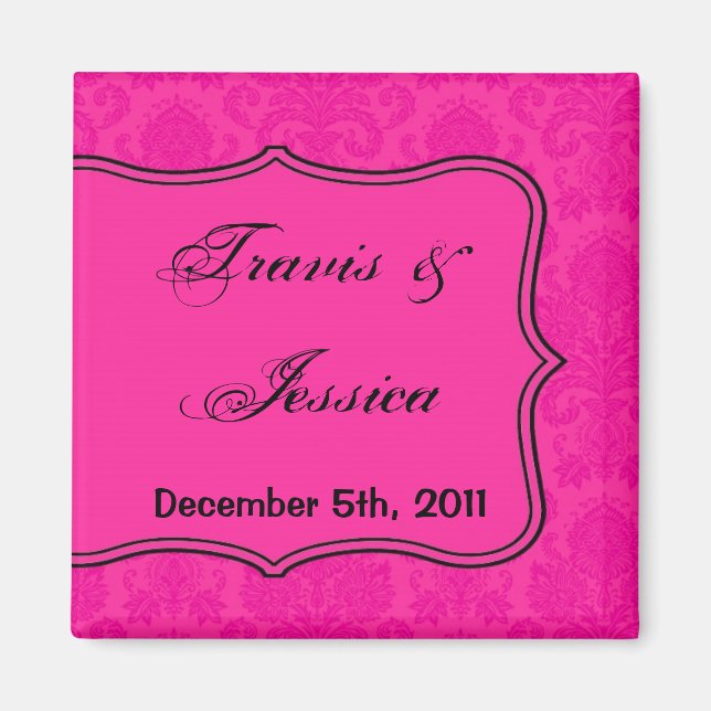2"x2" Bevorzugen Sie Magnet Hot Pink Blac Damask S (Vorne)