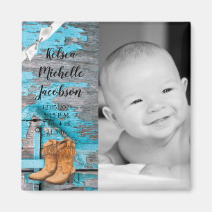 2"x2" Geburtsankündigung Magnet Blue Wood Barn Doo