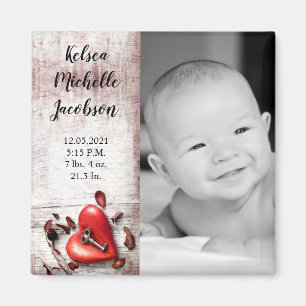 2"x2" Geburtsankündigung Magnet Land Holzschlüssel