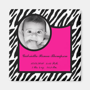 2"x2" Geburtshinweis Magnet Hot Pink Zebra