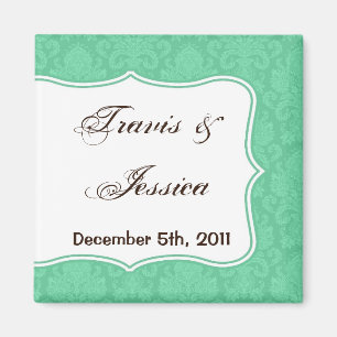 2"x2" Gefallen Magnet Minze White Damask Spitzen P