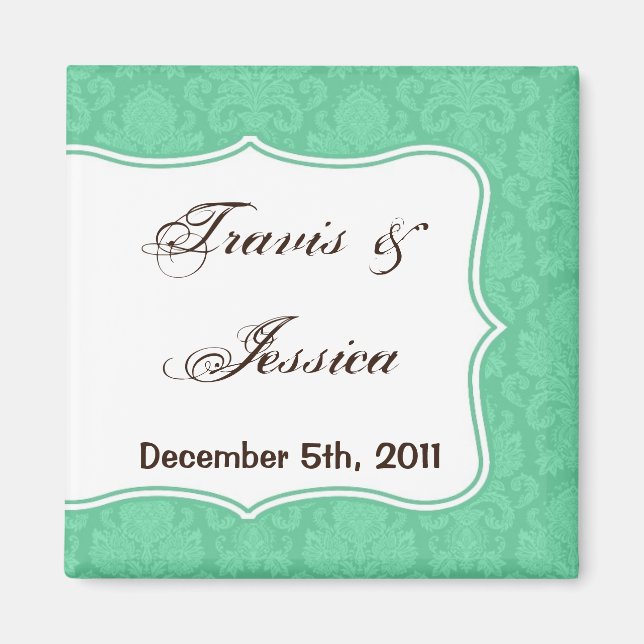 2"x2" Gefallen Magnet Minze White Damask Spitzen P (Vorne)