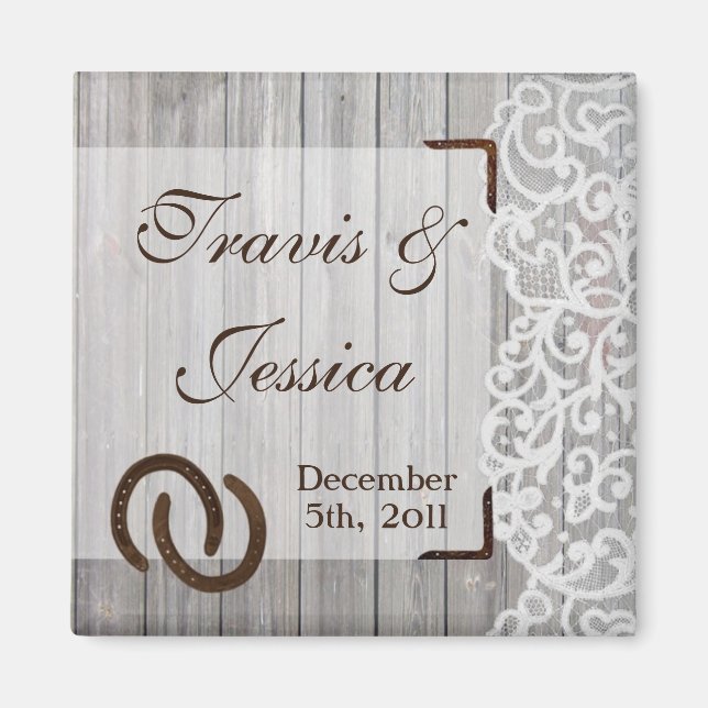 2"x2" Gefallen Magnet Pferdeschuhe auf Holz Spitze (Vorne)