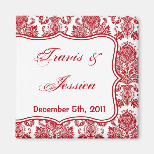 2"x2" Gefallen Magnet Red Crimson White Damask Lac