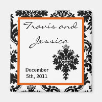 2"x2" Gefallen Magnet Schwarz Orange Damask Lace P