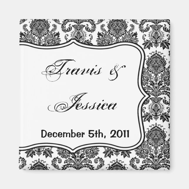 2"x2" Gefallen Magnet Schwarz-weiß Damask Spitzen  (Vorne)