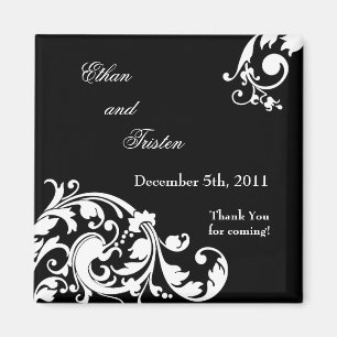 2"x2" Gefallen Magnet Schwarz-weiß Floral Filigree