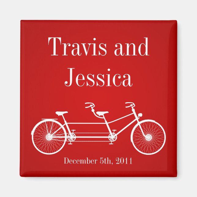 2"x2" Gefallen Magnet Whimsical Red Double Bike (Vorne)