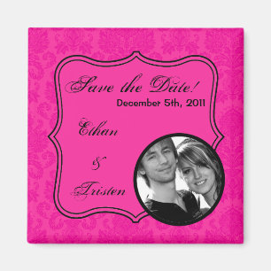 2"x2" Speichern Sie das "Date Magnet Hot Pink Dama