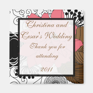 2"x 2" Ankündigung Magnet Pink Blume Braun Leav