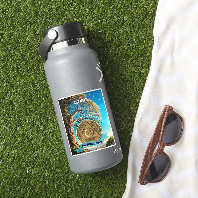 2 Year | Custom Name AA Sober Coin Tree Of Life Aufkleber (HydroFlask Insitu)