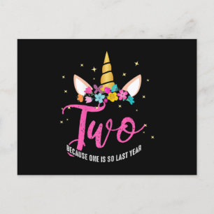 2 Years Old Birthday Girl Gifts Unicorn 2nd Ankündigungspostkarte