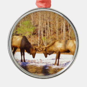 2~ zwei Bull Elk im Schnee Silbernes Ornament