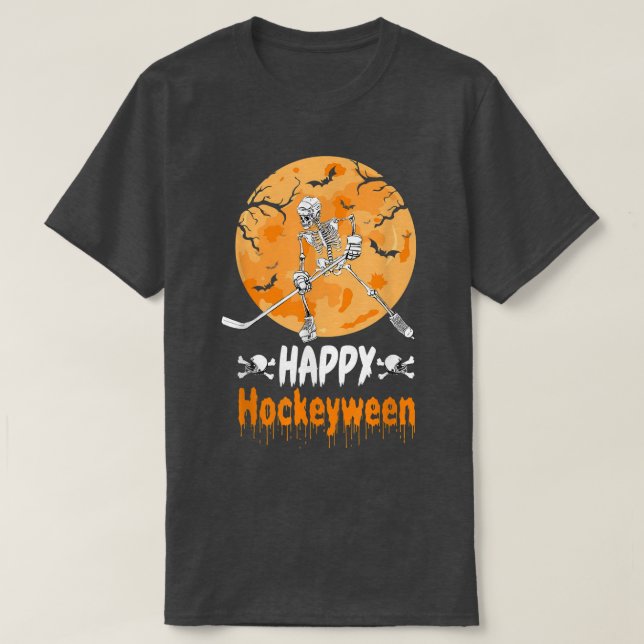 2AOL Happy Hockeyween Skeleton Hockey Player Hallo T-Shirt (Design vorne)